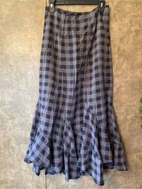 Women’s Gray Black Buffalo Plaid Maxi Mermaid Skirt Flounce Hem Cottagecore S 4